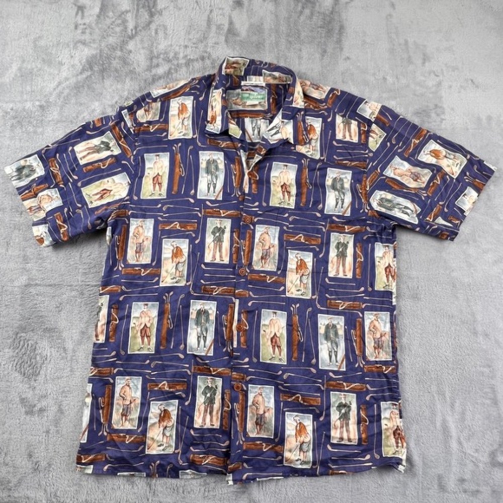 Reyn Spooner Vintage Hawaiian Shirt Egyptian Cotton Golf Print Mens Short Sleeve